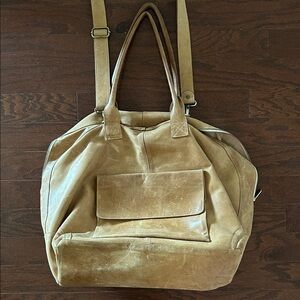 Classic Tan Leather Tote Bag with Removable Strap